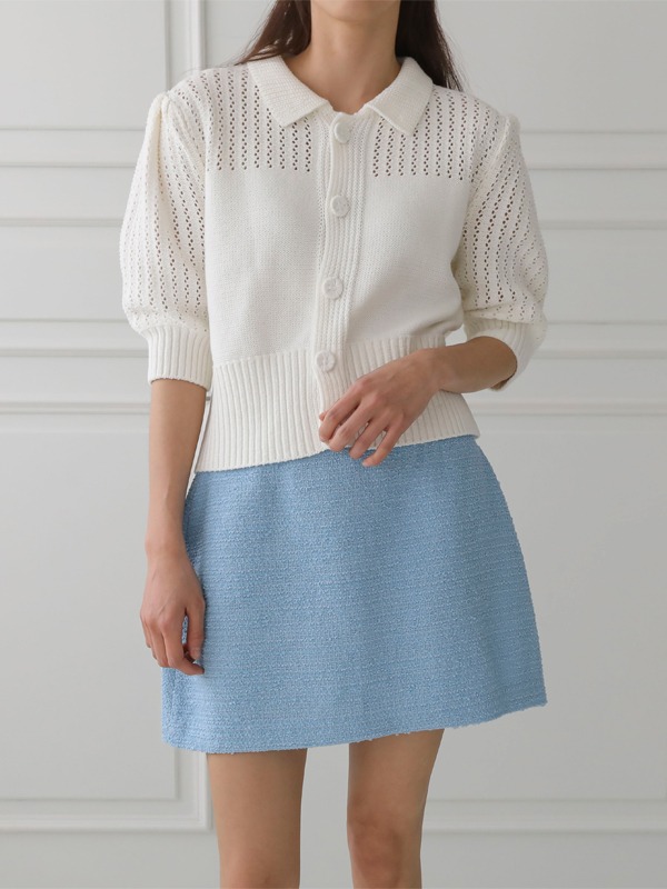Puff Sleeve Collared Knit Top