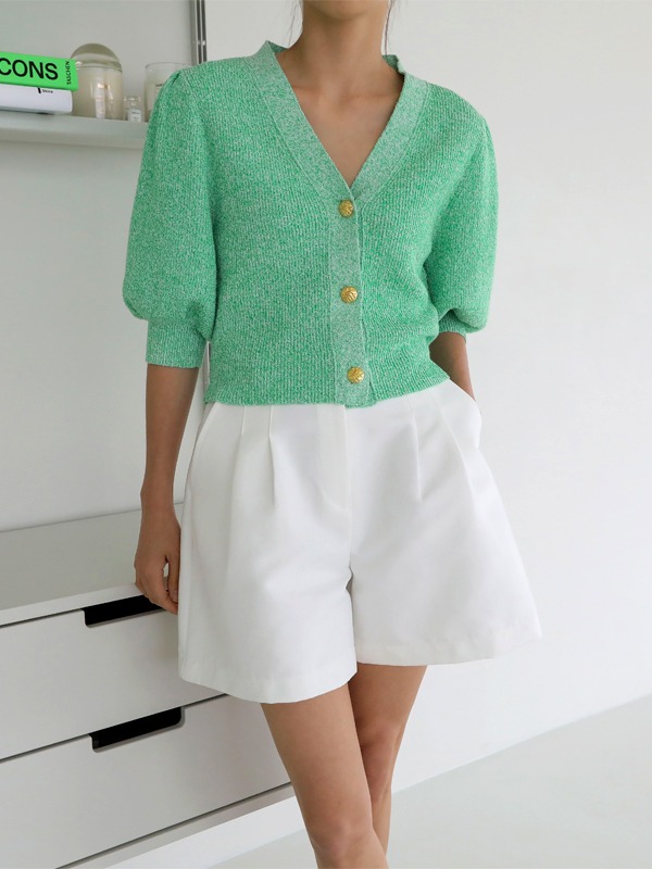 Puff Sleeve V-Neck Buttoned Front Cardigan