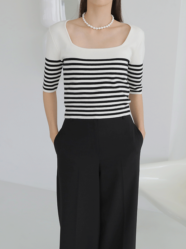 Square Neck Half Sleeve Knit Top