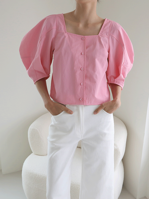35492 Square Neck Buttoned Front Blouse