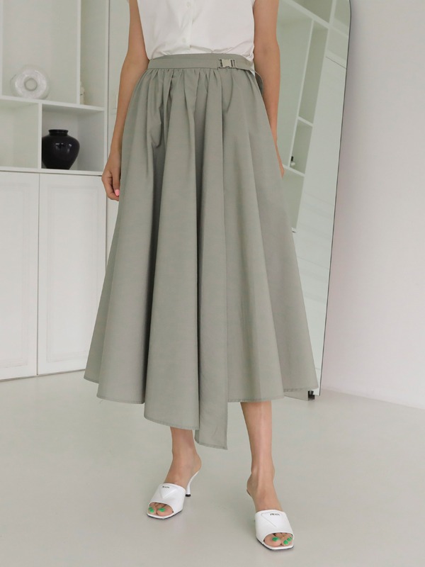 35721 Belted Waist Asymmetric Hem Skirt