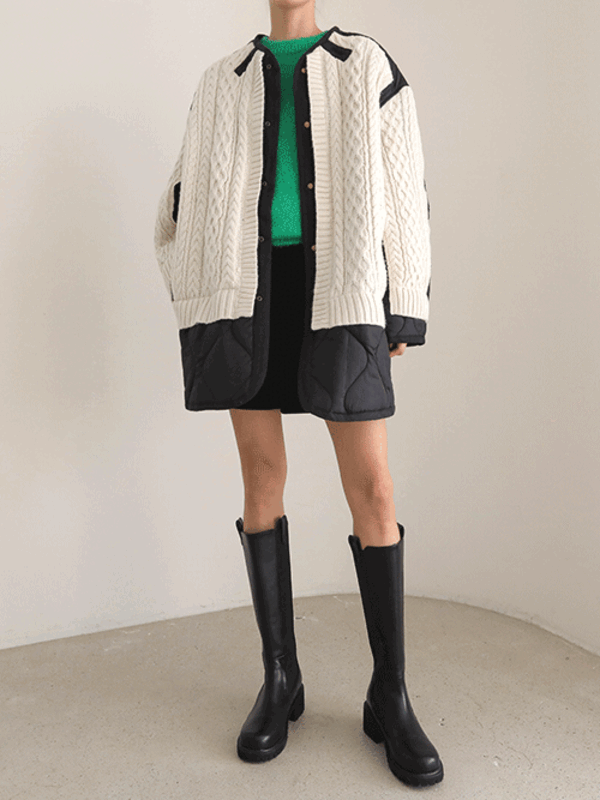 36343 Layered Cardigan Quilted Jacket