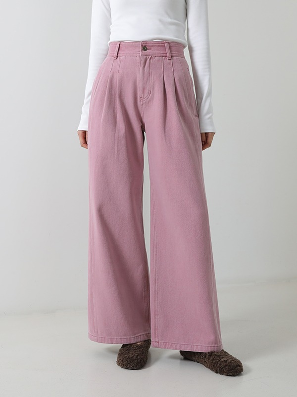 36468 Tuck Front Solid Tone Wide Leg Pants