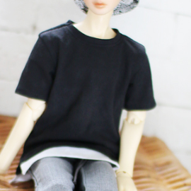 [Nine9 Style][SD70 BOY-outfit] Layered short sleeve Tee (Black)
