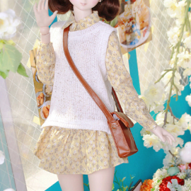 [Nine9 Style][SD9 GIRL-outfit] Knit vest &amp; flower ruffle dress (Yellow)