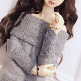 [Nine9 Style][SD9 GIRL-outfit] Angora open shoulder dress (Gray)