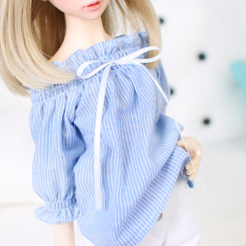 [Nine9 Style][MSD-outfit] Smocking shoulder open blouse (Blue)