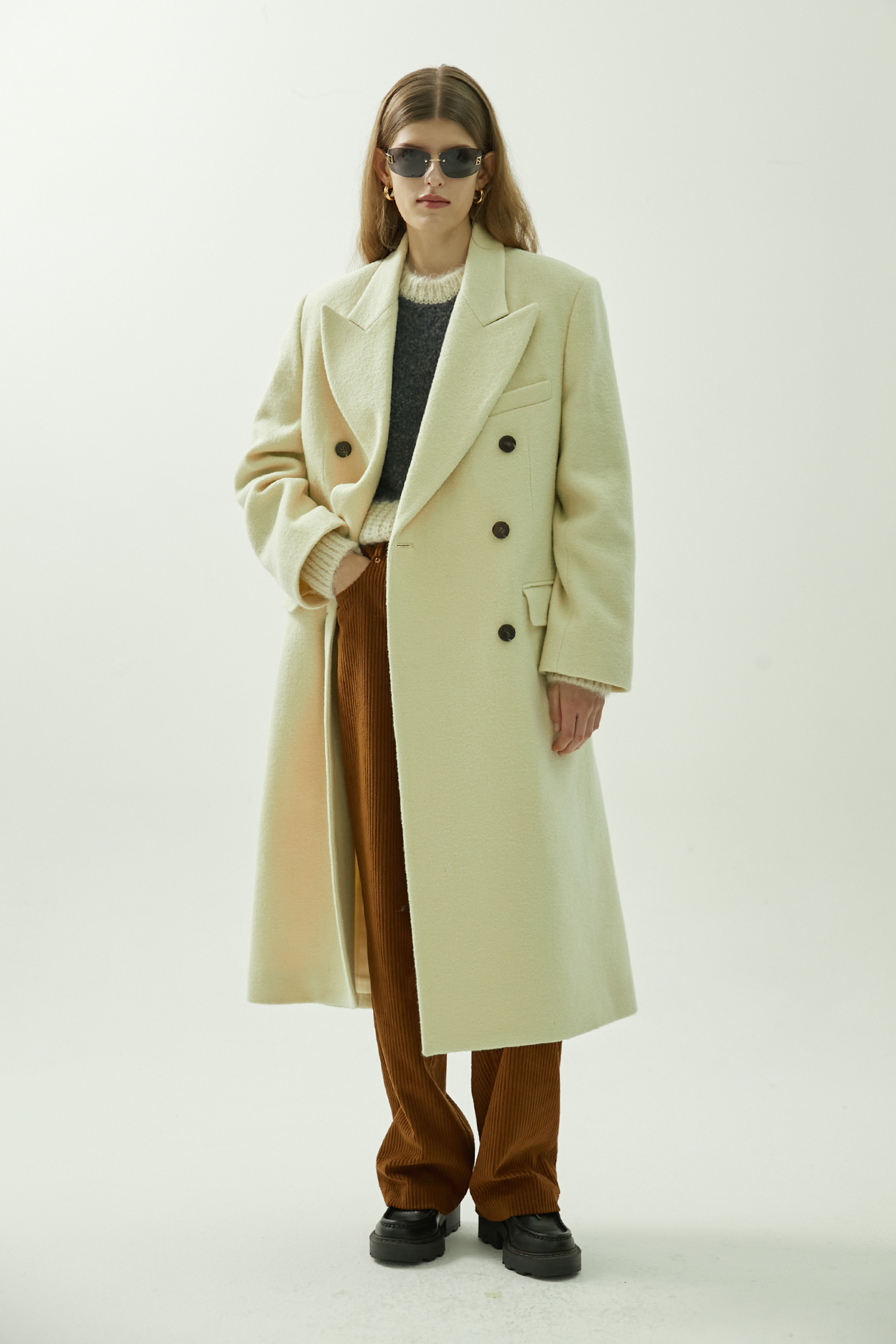 DOUBLE BREASTED TAILORED COAT - YELLOW
