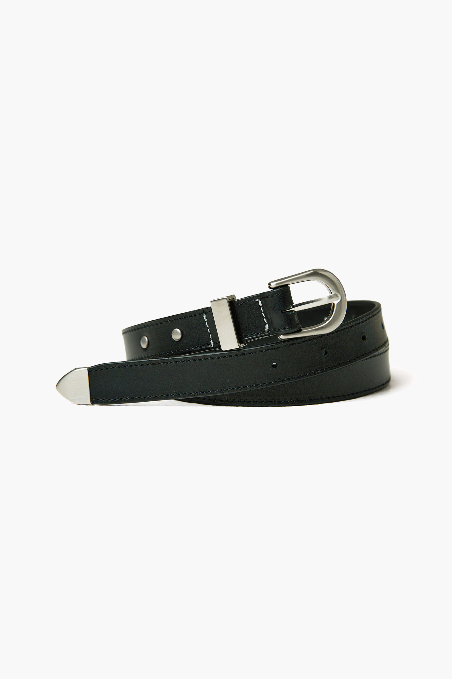 ROUND BUCKLE LEATHER BELT - SILVER