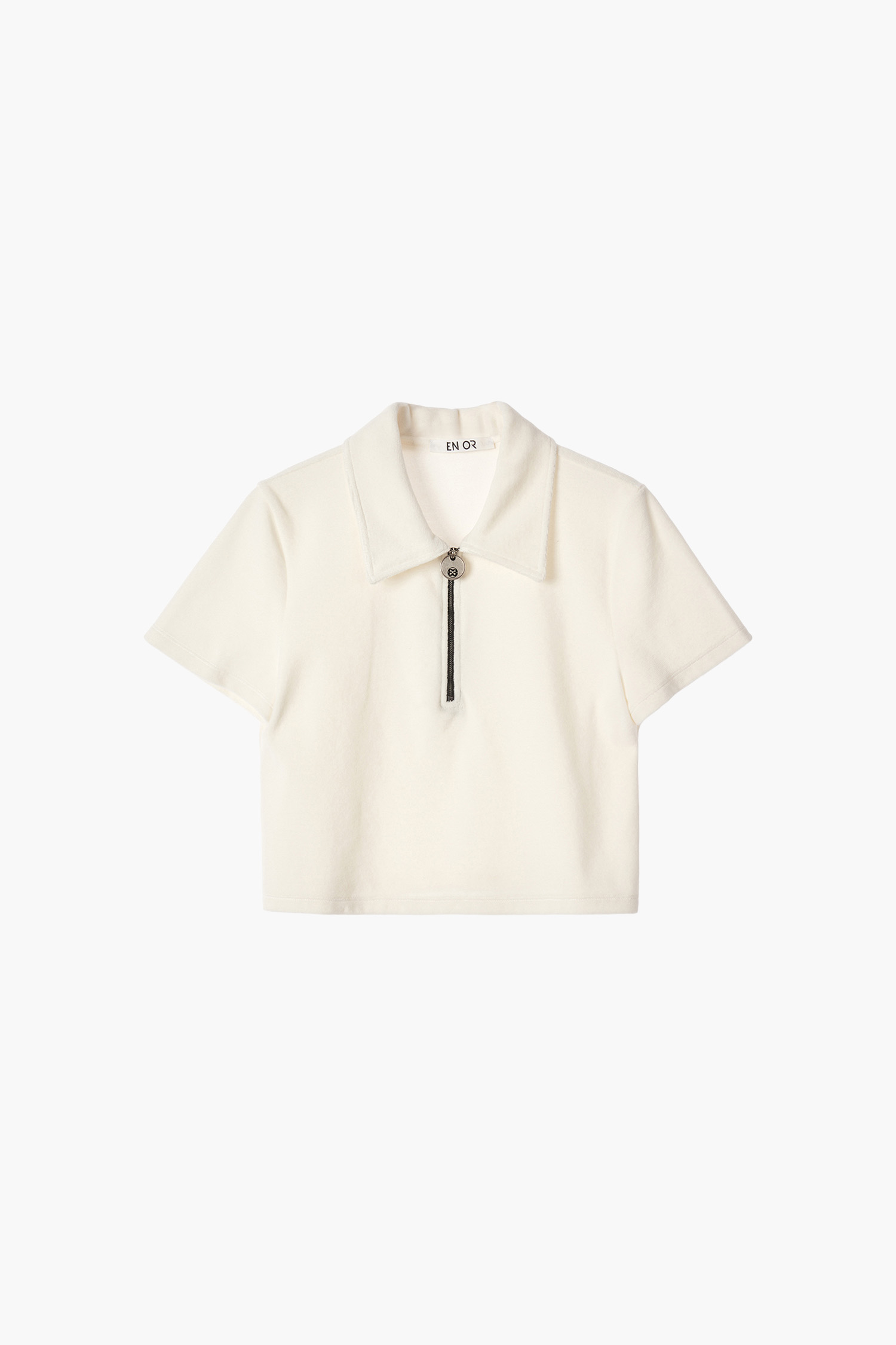 VELOUR ZIP-UP POLO TOP - IVORY
