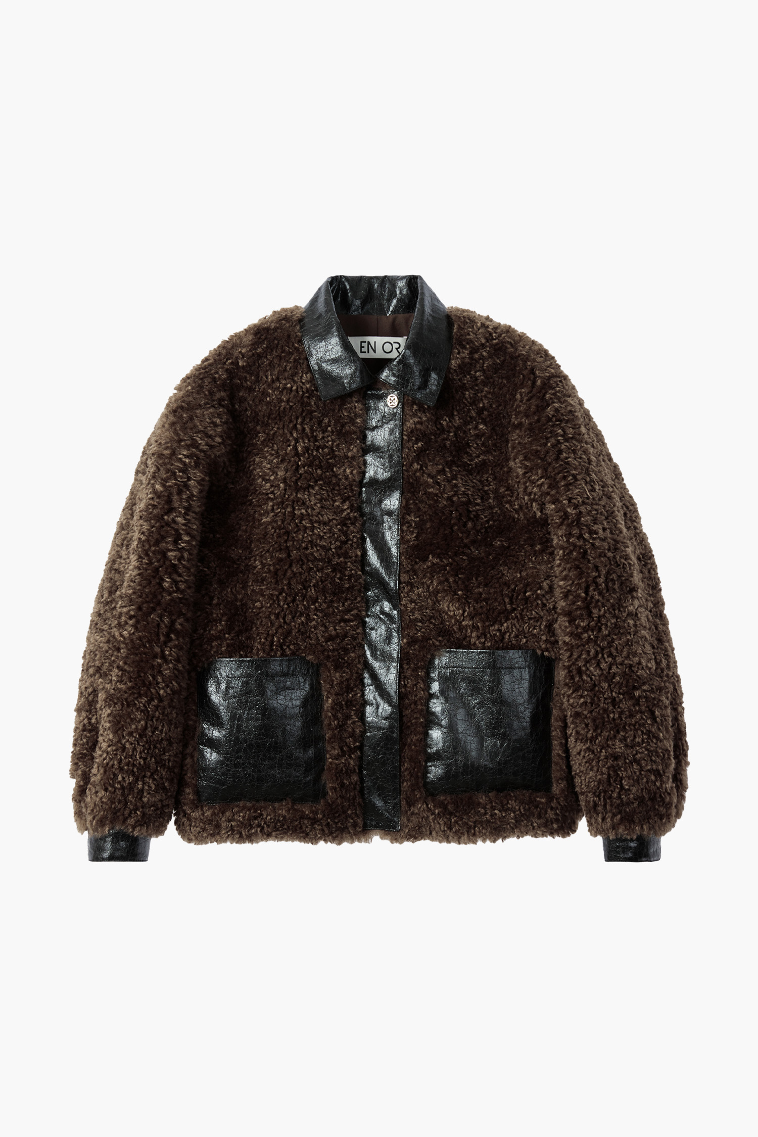 LEATHER COLORED FUR JACKET - BROWN