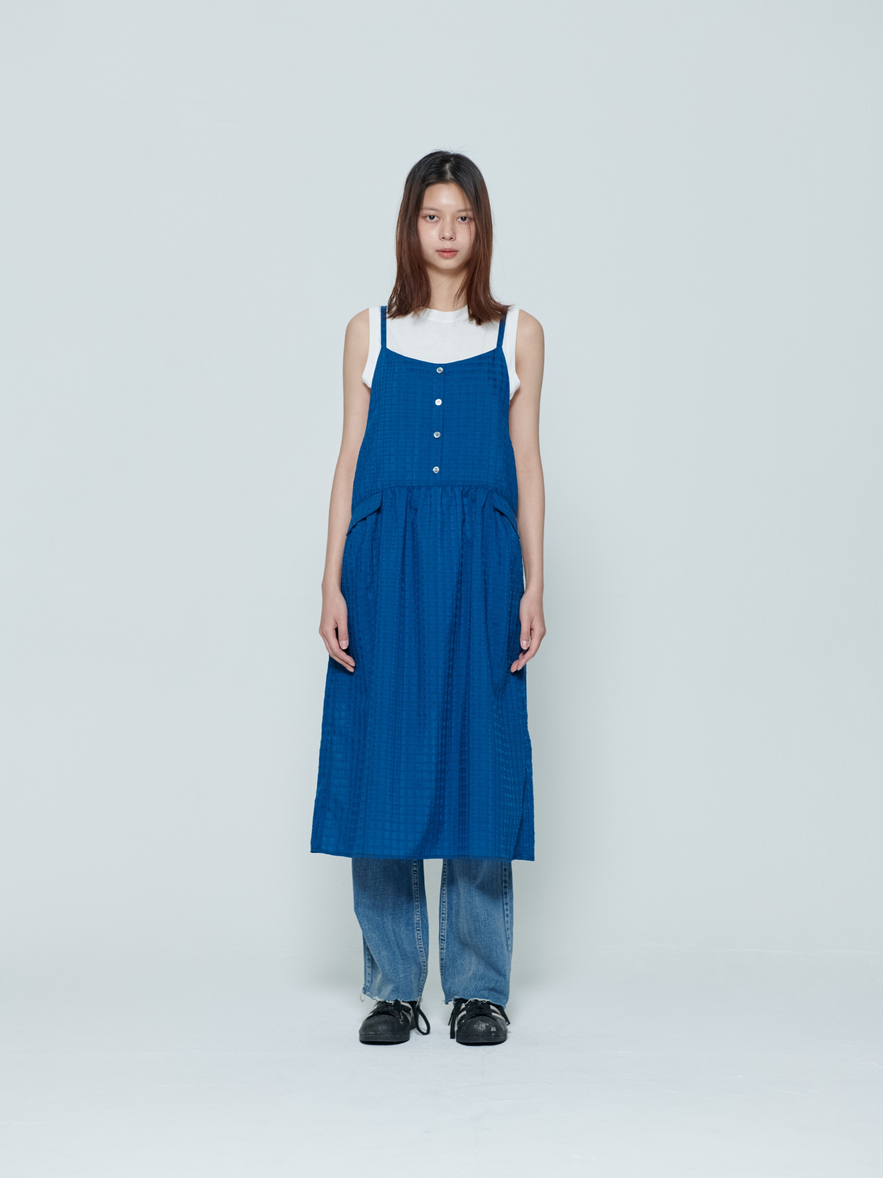 체크 슬립 드레스 (Blue)