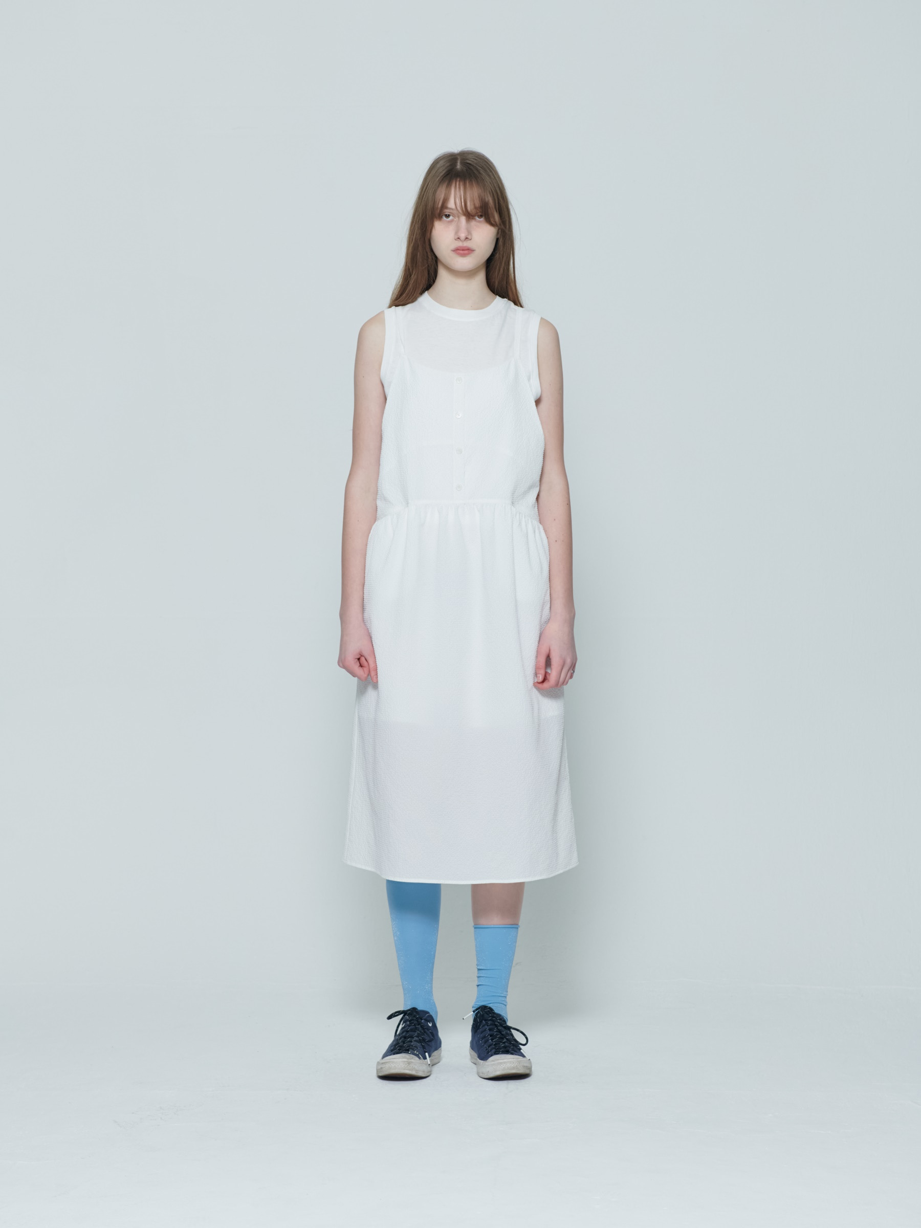 체크 슬립 드레스 (White)