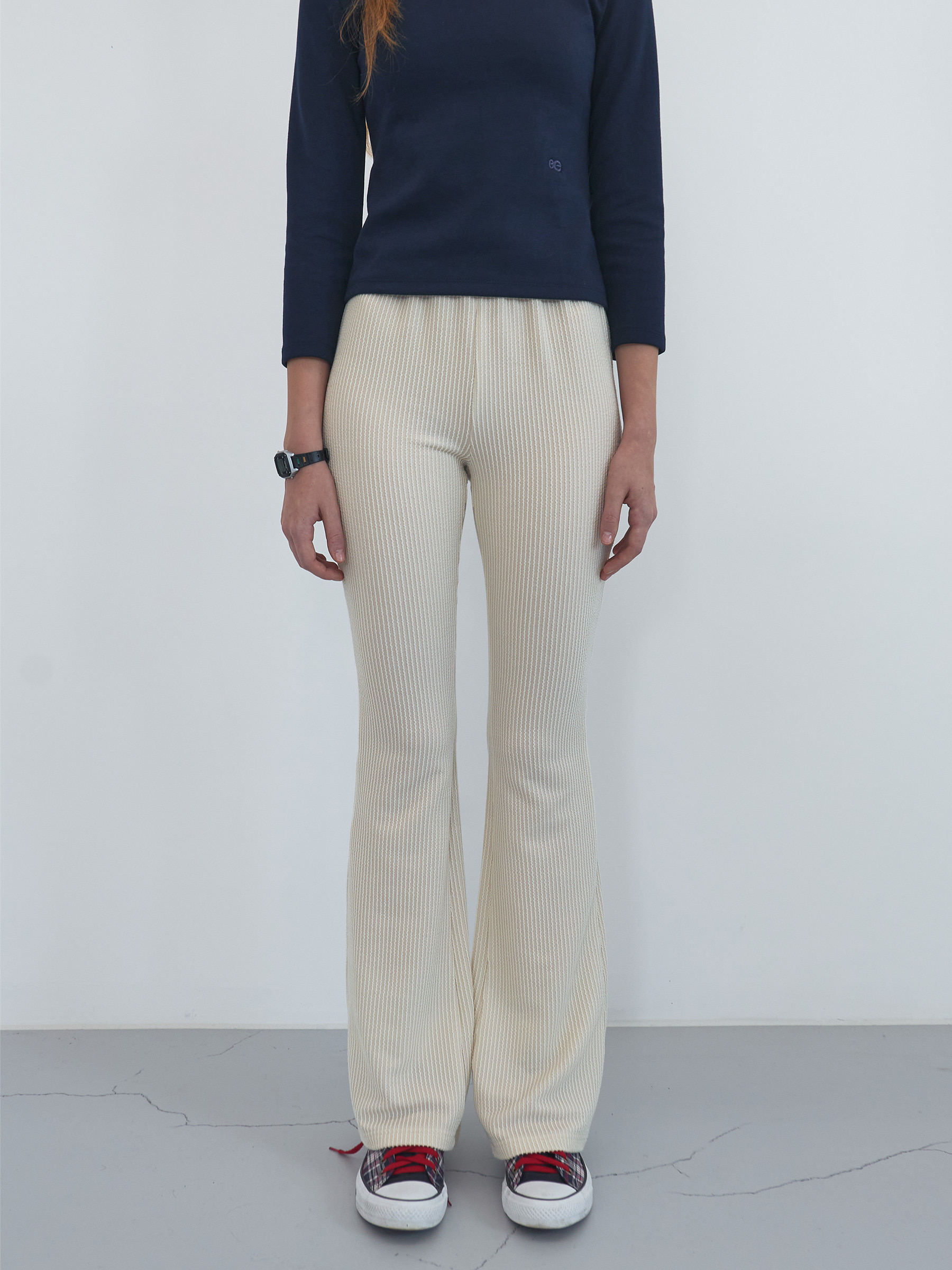 【ENZO BLUES】Wave Slim Banding Bootcut Pants / 追跡付 기본 레이아웃 - Wave Slim Banding Bootcut Pants (Cream