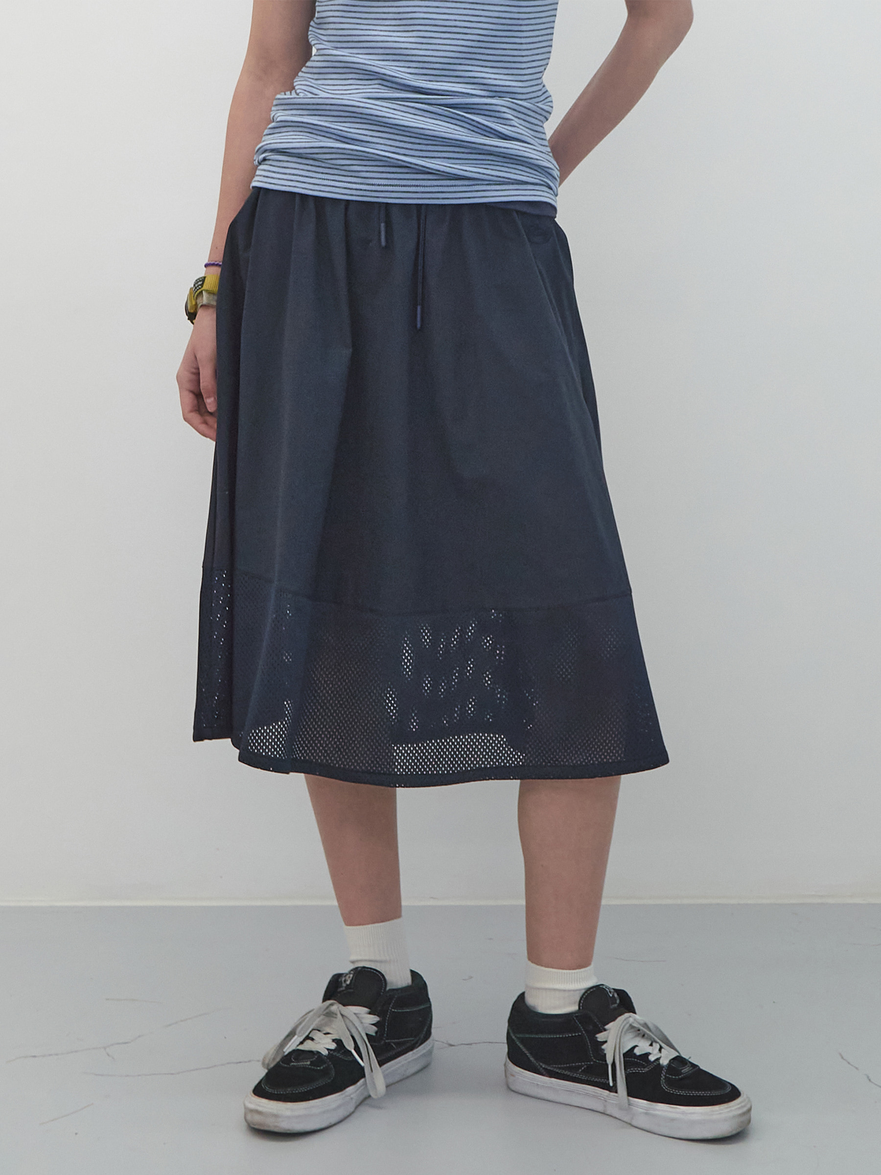 【ENZO BLUES】mesh panel skirt メッシュ スカート 기본 레이아웃 - Meshed Panel Skirt (Navy) - ENZO BLUES