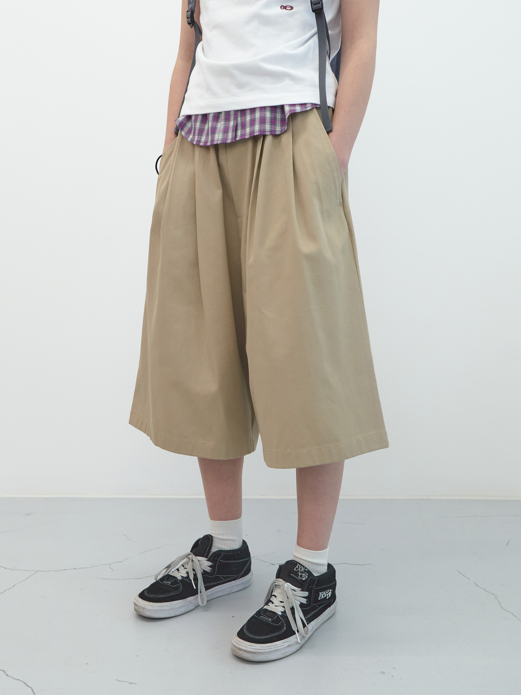 【ENZO BLUES】Cotton Banding Half Pants ショートパンツ 기본 레이아웃 - Cotton Banding Half Pants (Beige) - ENZO BLUES