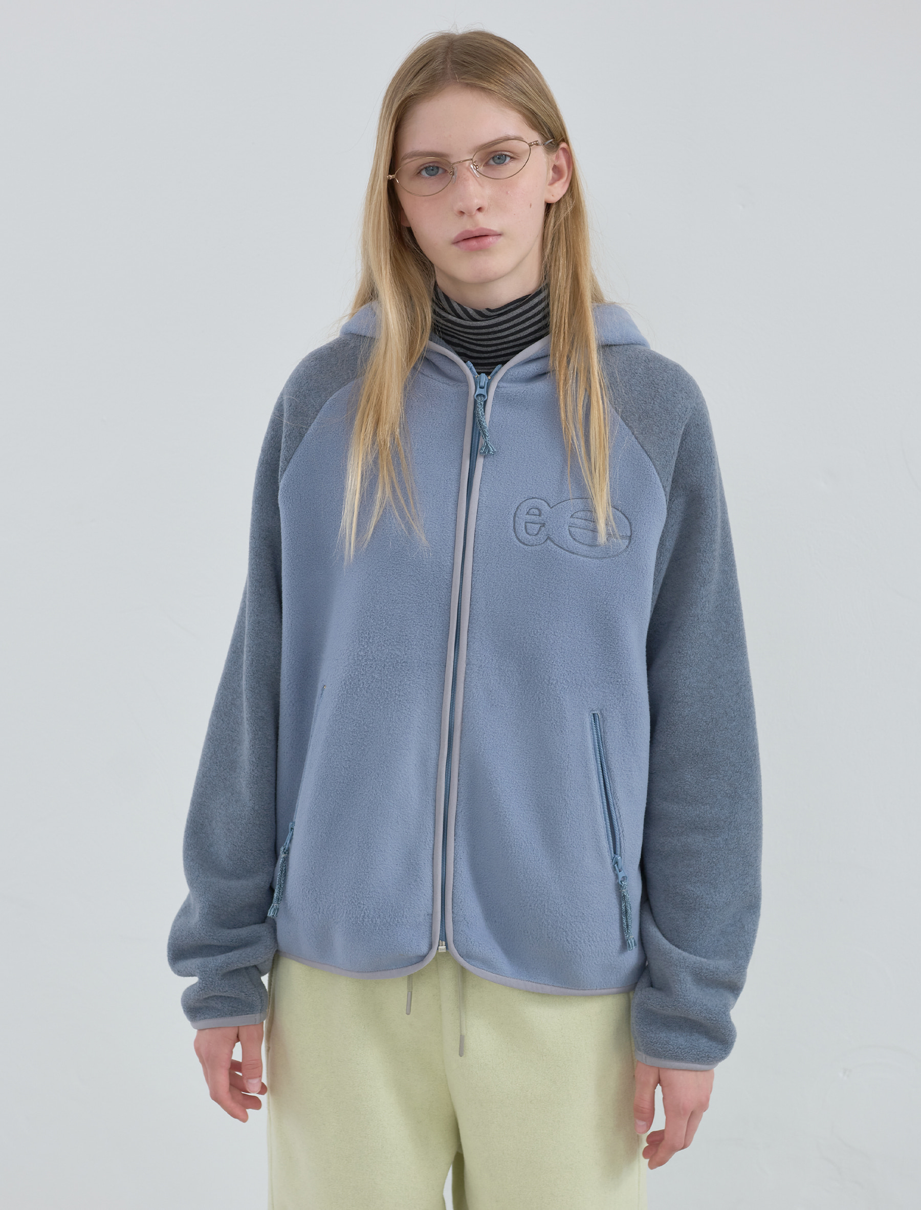 Enzo Blues | 플리스 집업 후디 블루 그레이