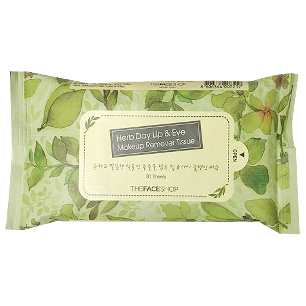 THE FACE SHOP Herb Day Lip&amp;Eye Make Up Remover Tissue 30ea