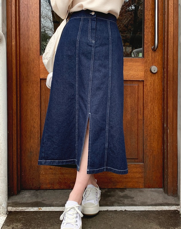 Tinder stitch denim skirt