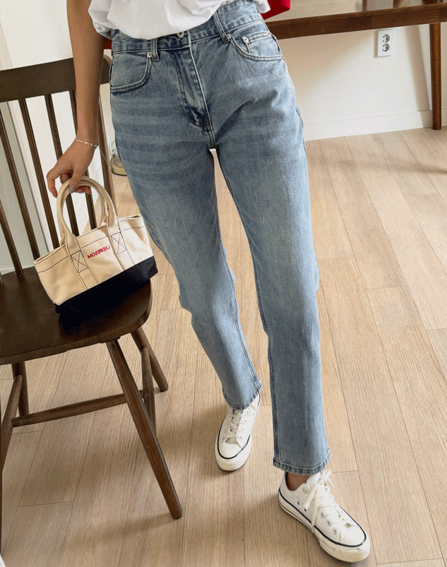 tapered washed denim pants
