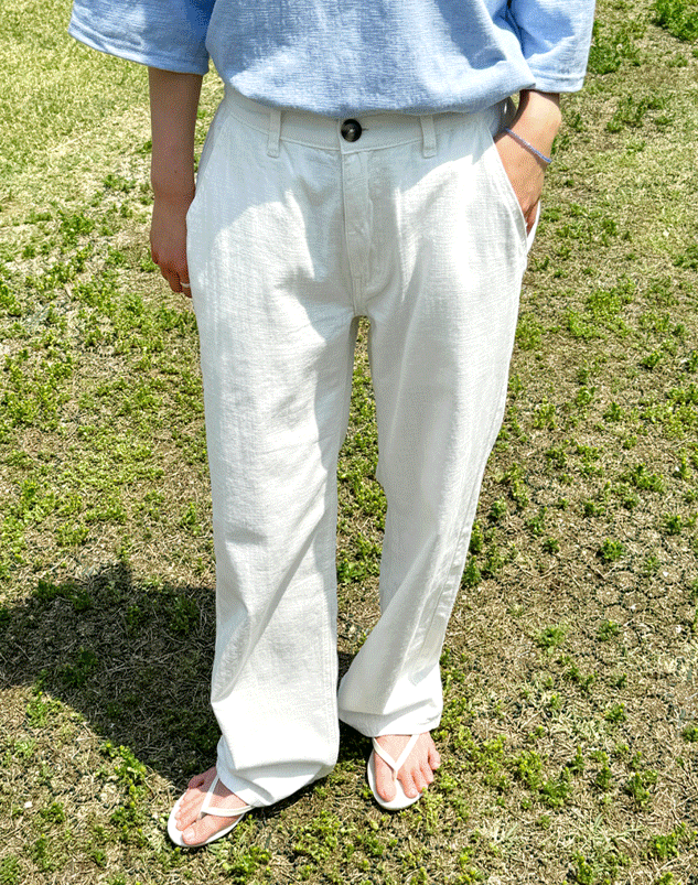 semi-wide slit cotton pants