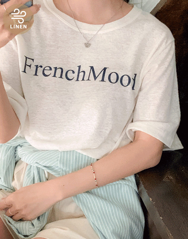 法式风格亚麻T恤