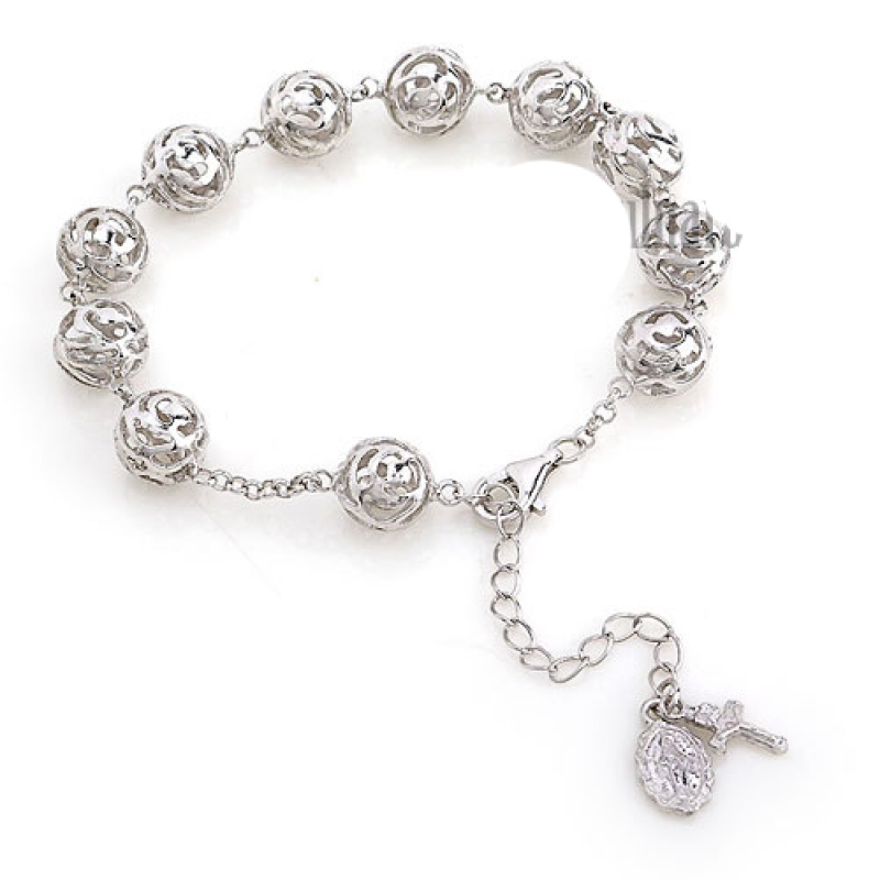 Sisters of Carmel: Nickel Silver Pearl Rosary Bracelet