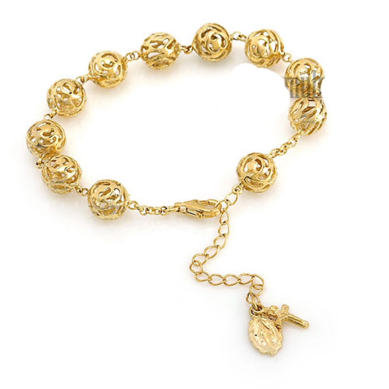 14k gold rose bal rosary bracelet