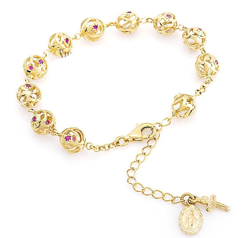 14k gold ball rosary bracelet with stone