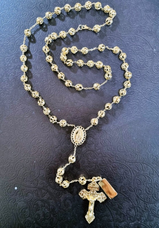 9ct Yellow Gold Rosary Madonna Cross Necklace | My Jewellery Shop