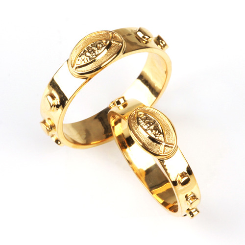 14k solid gold rosary fish ring