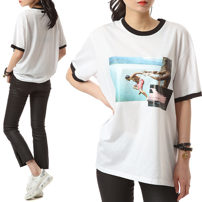N21 백로고패치 배색 포토 여성 라운드 티셔츠 (화이트)F21A 6363 1101