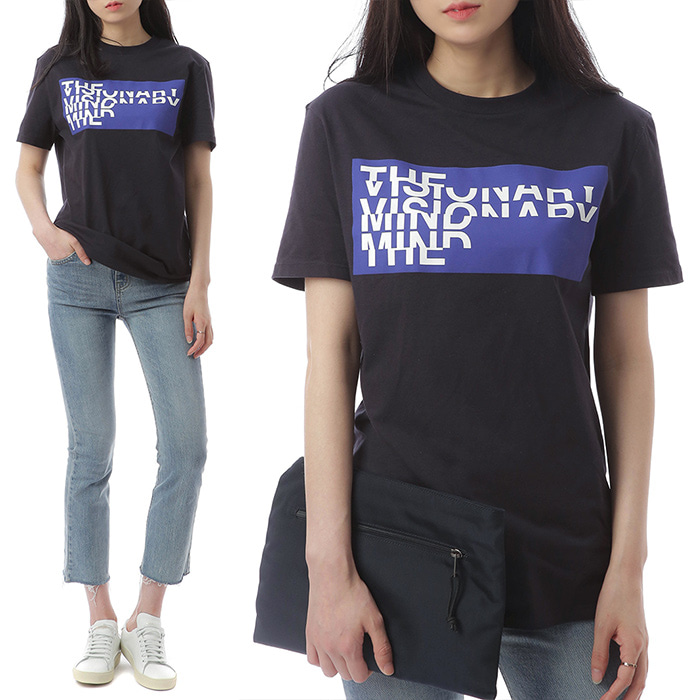 닐바렛 미쉬매쉬 레터링 프린팅 여성 라운드 티셔츠 (슬림핏-네이비+블루)BJT397A G567S 2049