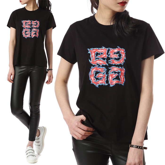 지방시 시그니처 4G엠블럼 그래픽프린팅 여성 라운드 티셔츠 (블랙)BW705Z3Z1L 001