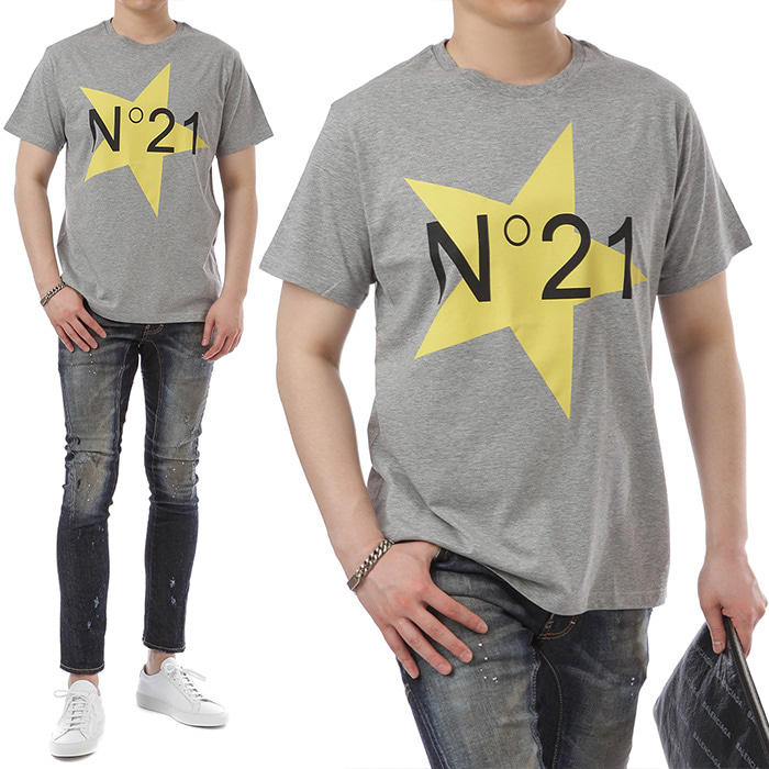 N21 옐로우스타 로고프린팅 라운드 티셔츠 (그레이)F022 6363 8994