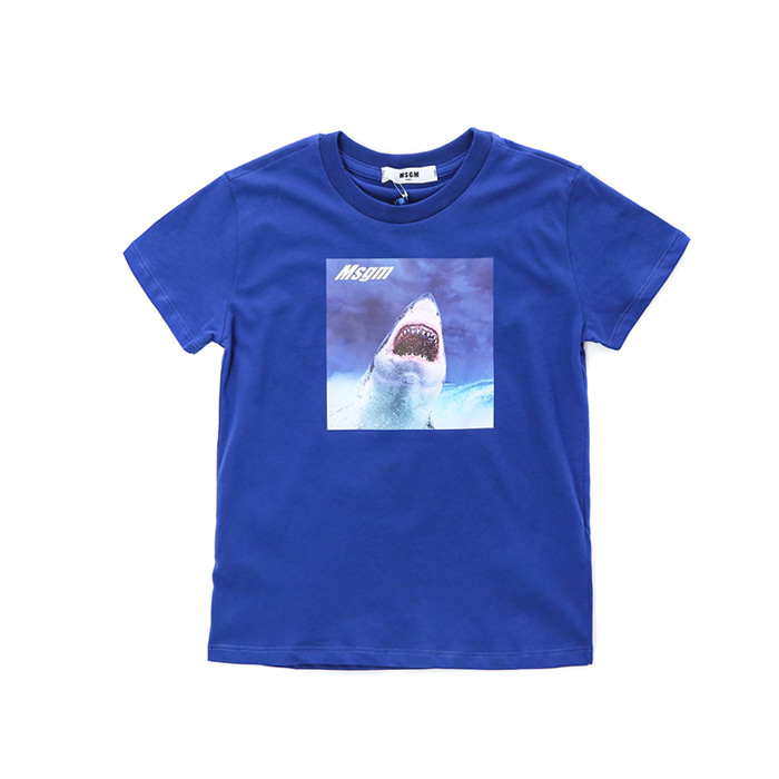 MSGM 키즈 샤크 로고 프린트 라운드 티셔츠 (블루, 4세~10세)022394 130