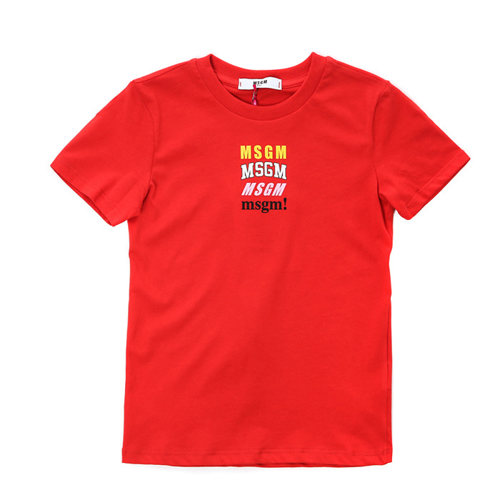 MSGM 키즈 멀티플 로고디자인 라운드 티셔츠 (레드, 12세~14세)022353 040
