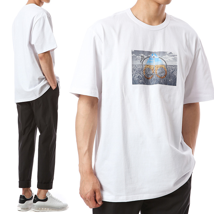 무스너클 프레리 시그니처 로고프린트 라운드 티셔츠 (오버핏-화이트)M10MT706 160