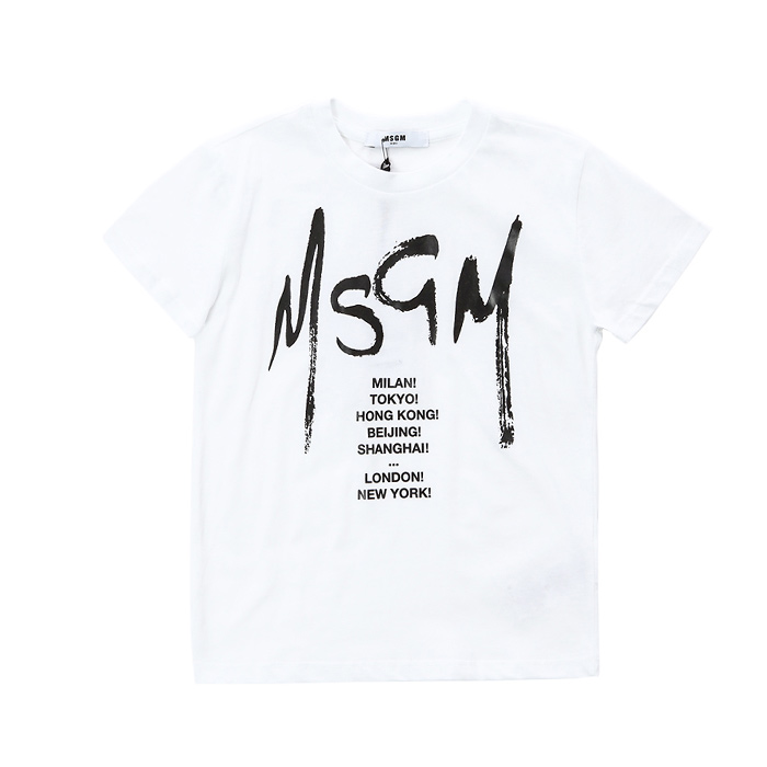 MSGM 키즈 시티타이포 로고프린트 라운드 티셔츠 (화이트, 12세~14세-성인여성가능)022081 001