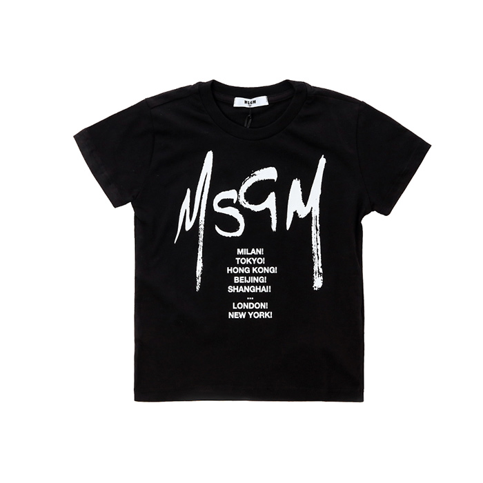 MSGM 키즈 시티타이포 로고프린트 라운드 티셔츠 (블랙, 4세~10세)022081 110