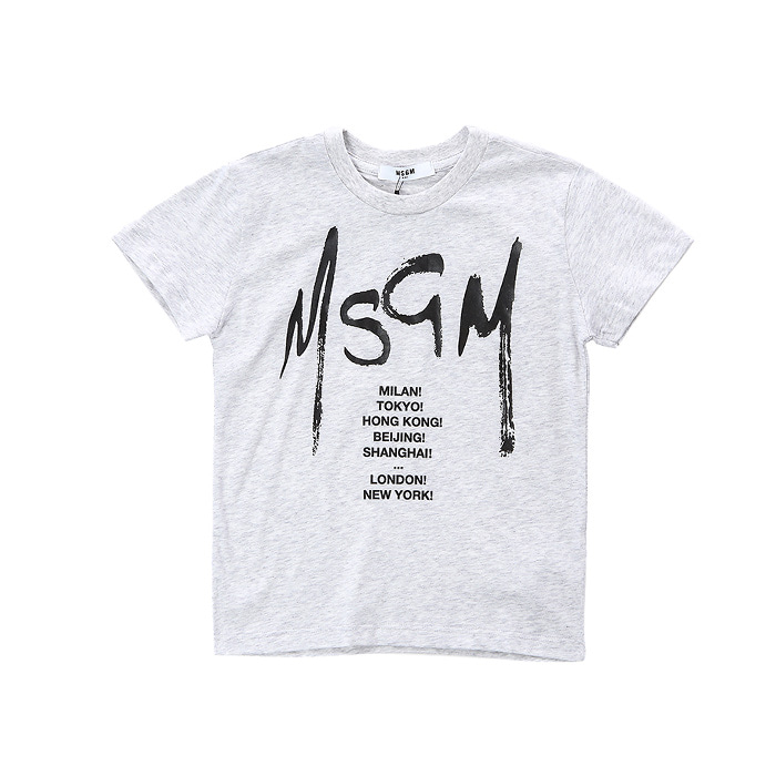 MSGM 키즈 시티타이포 로고프린트 라운드 티셔츠 (그레이, 4세~10세)022081 101