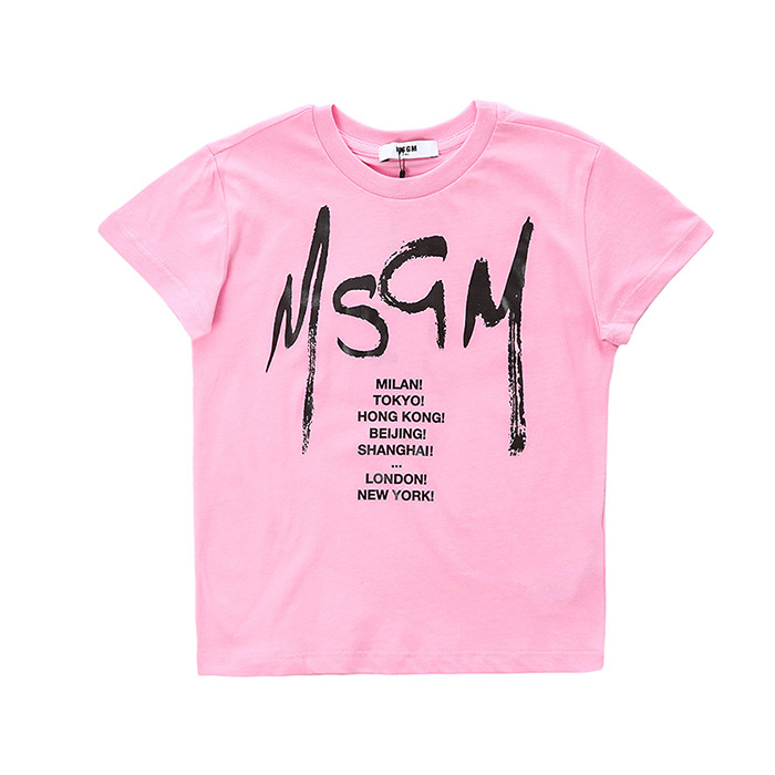MSGM 키즈 시티타이포 로고프린트 라운드 티셔츠 (핑크, 12세~14세)022081 042