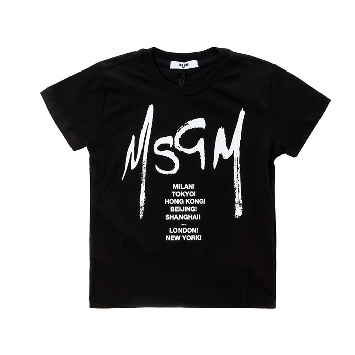MSGM 키즈 시티타이포 로고프린트 라운드 티셔츠 (블랙, 12세~14세-성인여성가능)022081 110