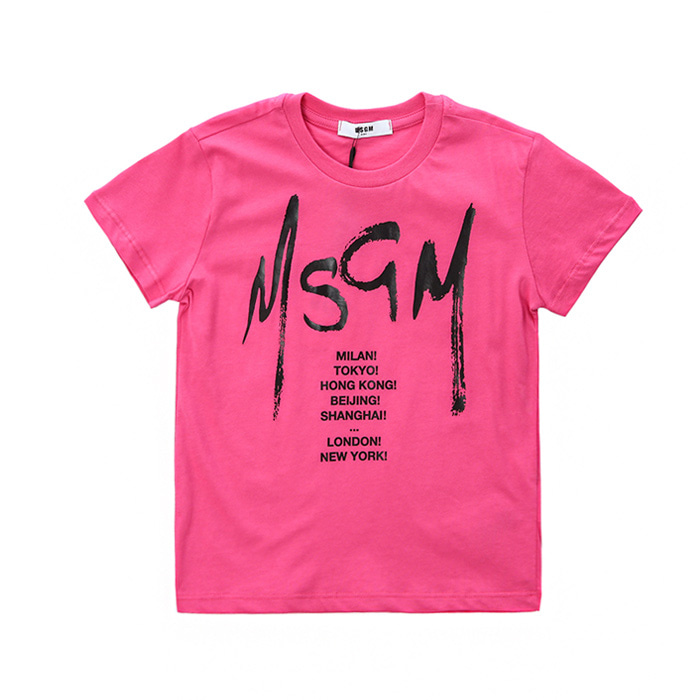 MSGM 키즈 시티타이포 로고프린트 라운드 티셔츠 (핫핑크, 12세~14세)022081 044