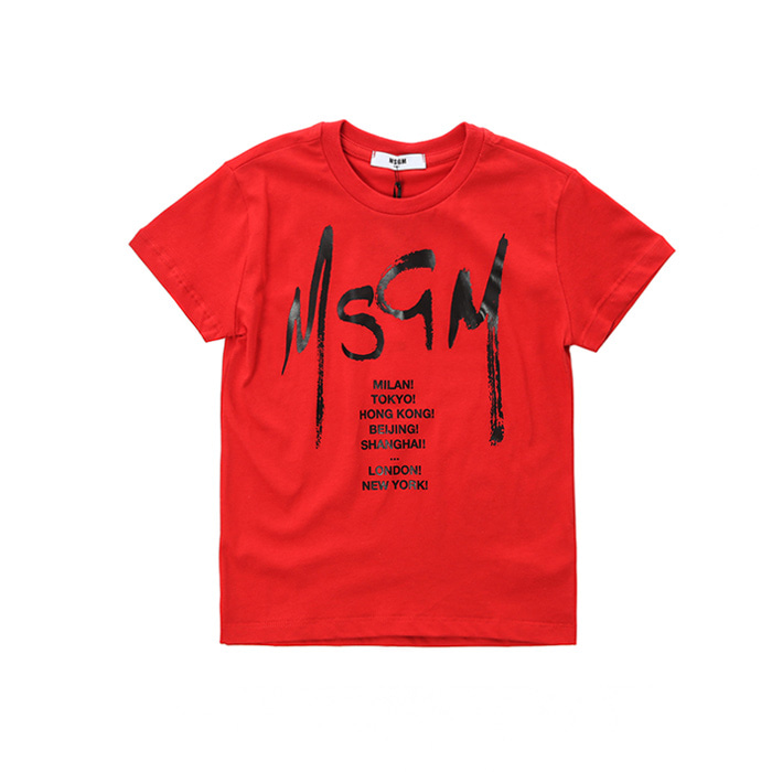 MSGM 키즈 시티타이포 로고프린트 라운드 티셔츠 (레드, 4세~10세)022081 040