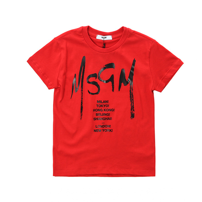 MSGM 키즈 시티타이포 로고프린트 라운드 티셔츠 (레드, 12세~14세)022081 040