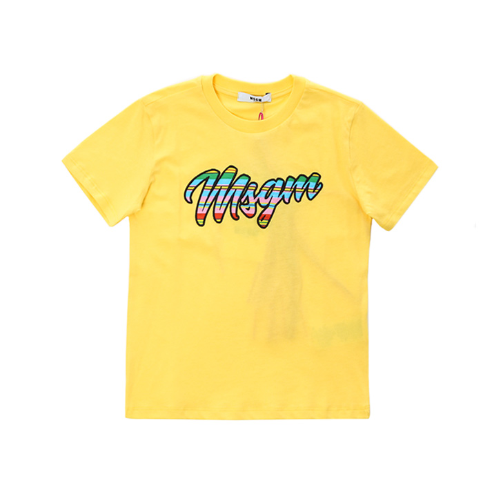 MSGM 키즈 컬러풀 로고패치 라운드 티셔츠 (옐로우, 4세~10세)022136 020