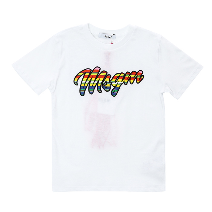 MSGM 키즈 컬러풀 로고패치 라운드 티셔츠 (화이트, 12세~14세-성인여성가능)022136 001