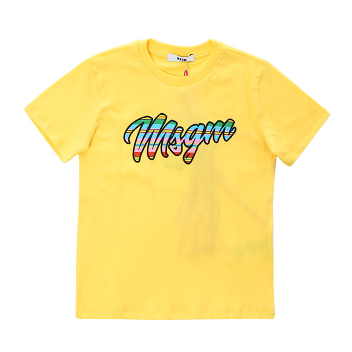 MSGM 키즈 컬러풀 로고패치 라운드 티셔츠 (옐로우, 12세~14세-성인여성가능)022136 020