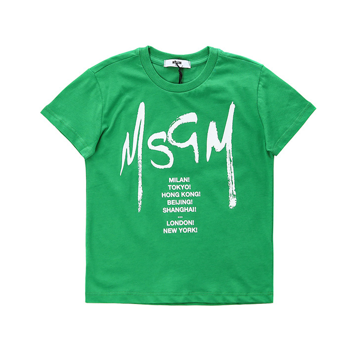 MSGM 키즈 시티타이포 로고프린트 라운드 티셔츠 (그린, 12세~14세)022081 080